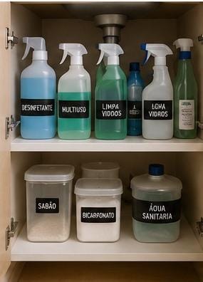 Organização correta de produtos de limpeza
