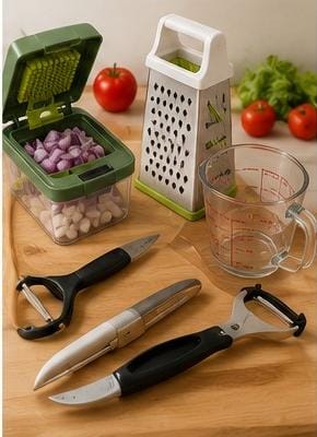Utensílios de cozinha práticos que ajudam a agilizar o preparo dos alimentos.