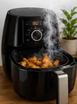 Air Fryer soltando fumaça durante o uso e possíveis causas do problema.