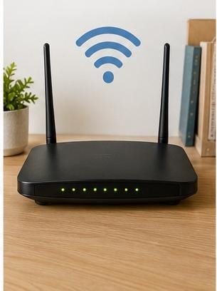 Roteador Wi-Fi instalado em local estratégico para melhorar o sinal da internet.