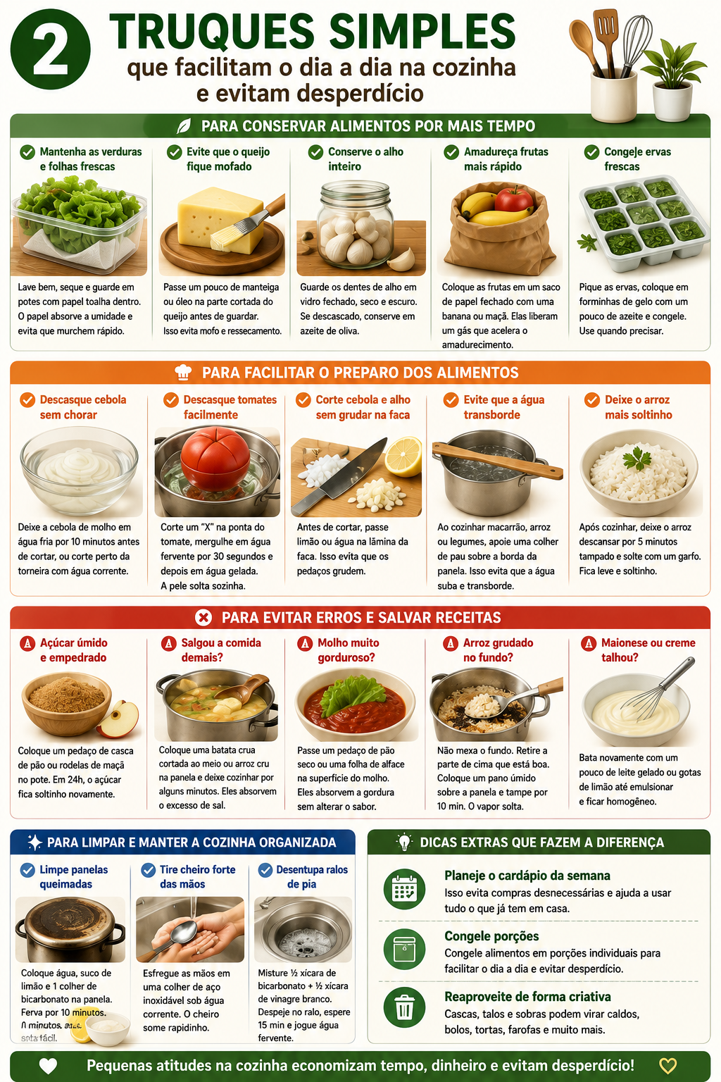 Truques simples que facilitam o dia a dia na cozinha e evitam desperdício