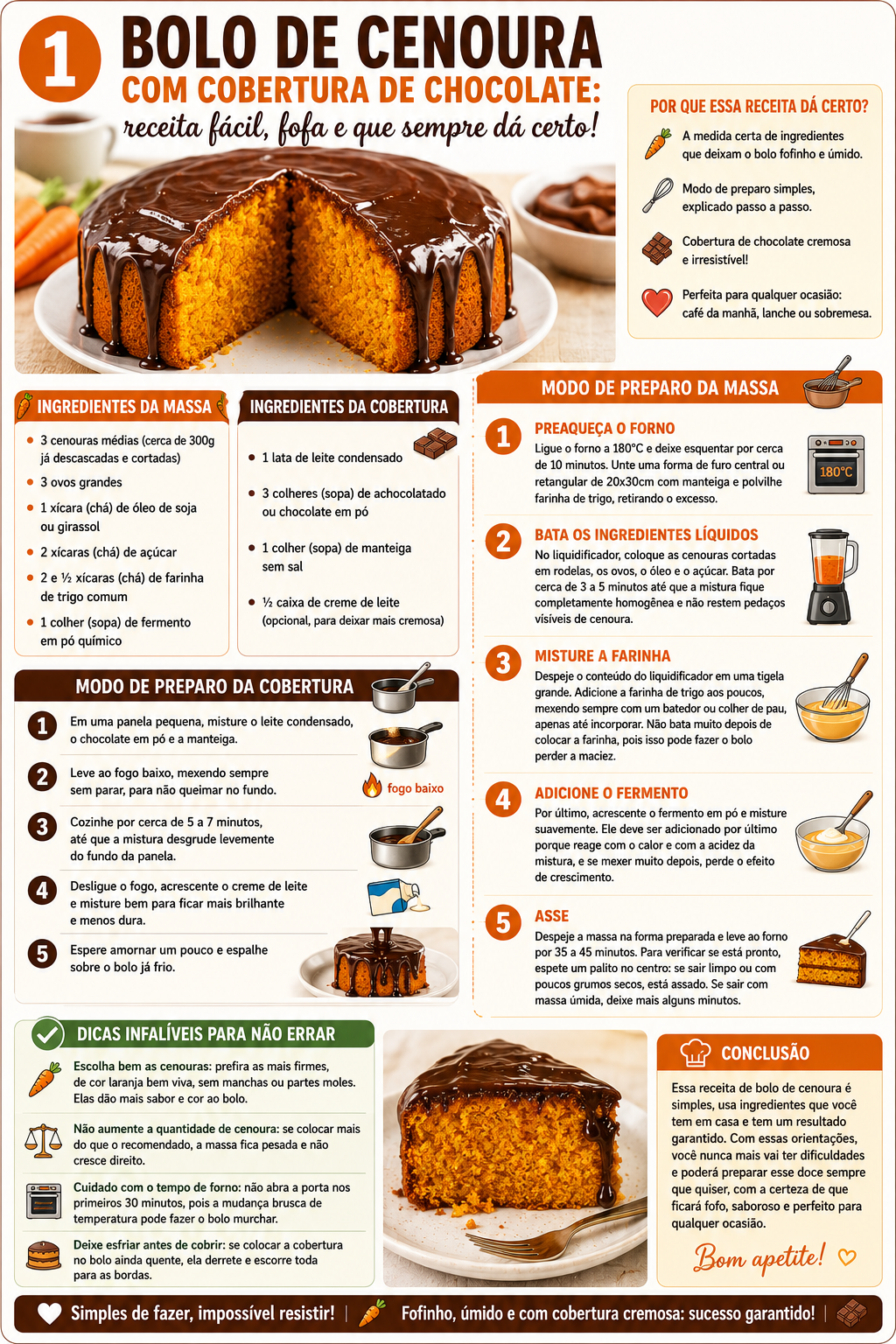 Bolo de Cenoura com Cobertura de Chocolate: receita fácil, fofa e que sempre dá certo