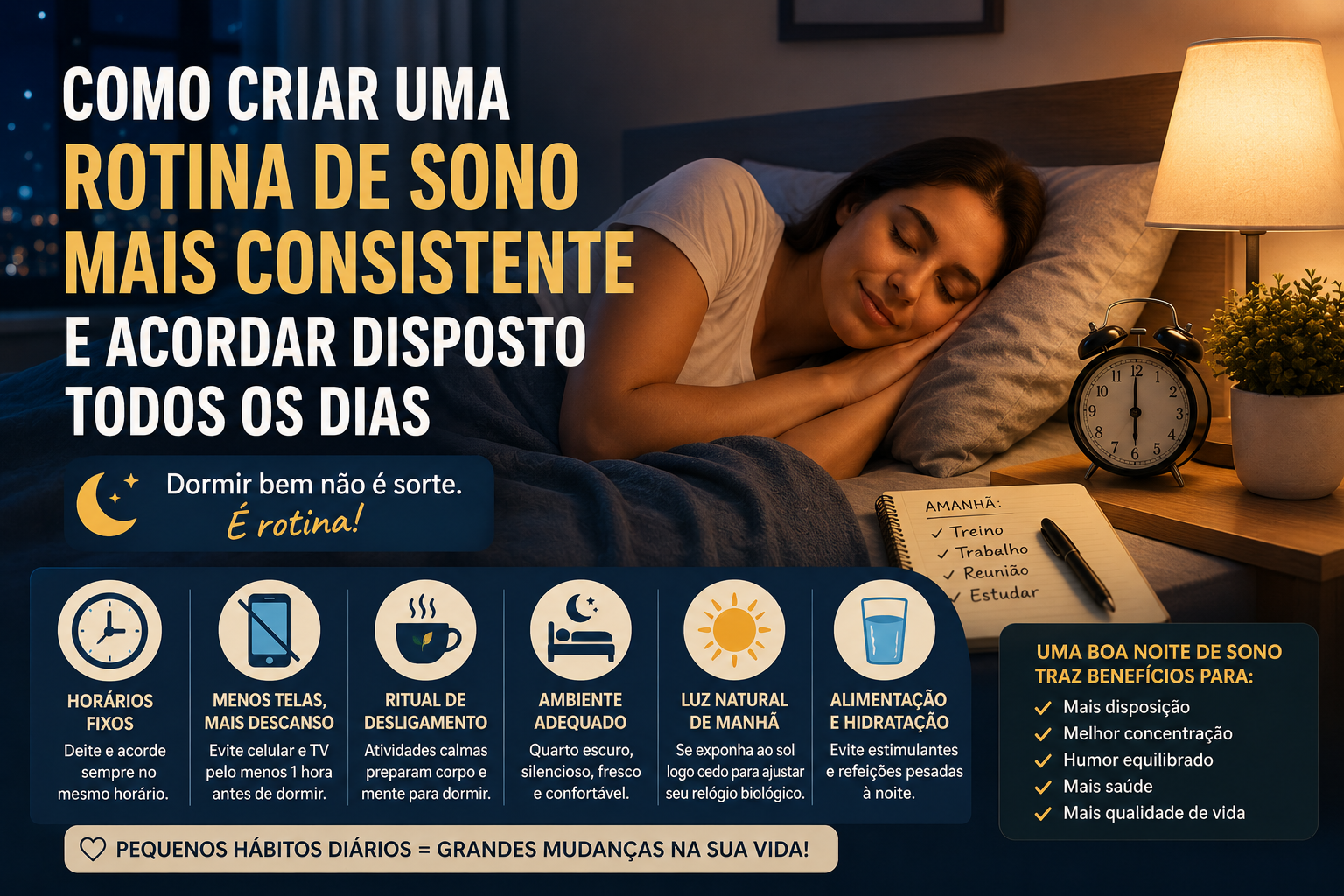 Como criar uma rotina de sono mais consistente e acordar disposto todos os dias
