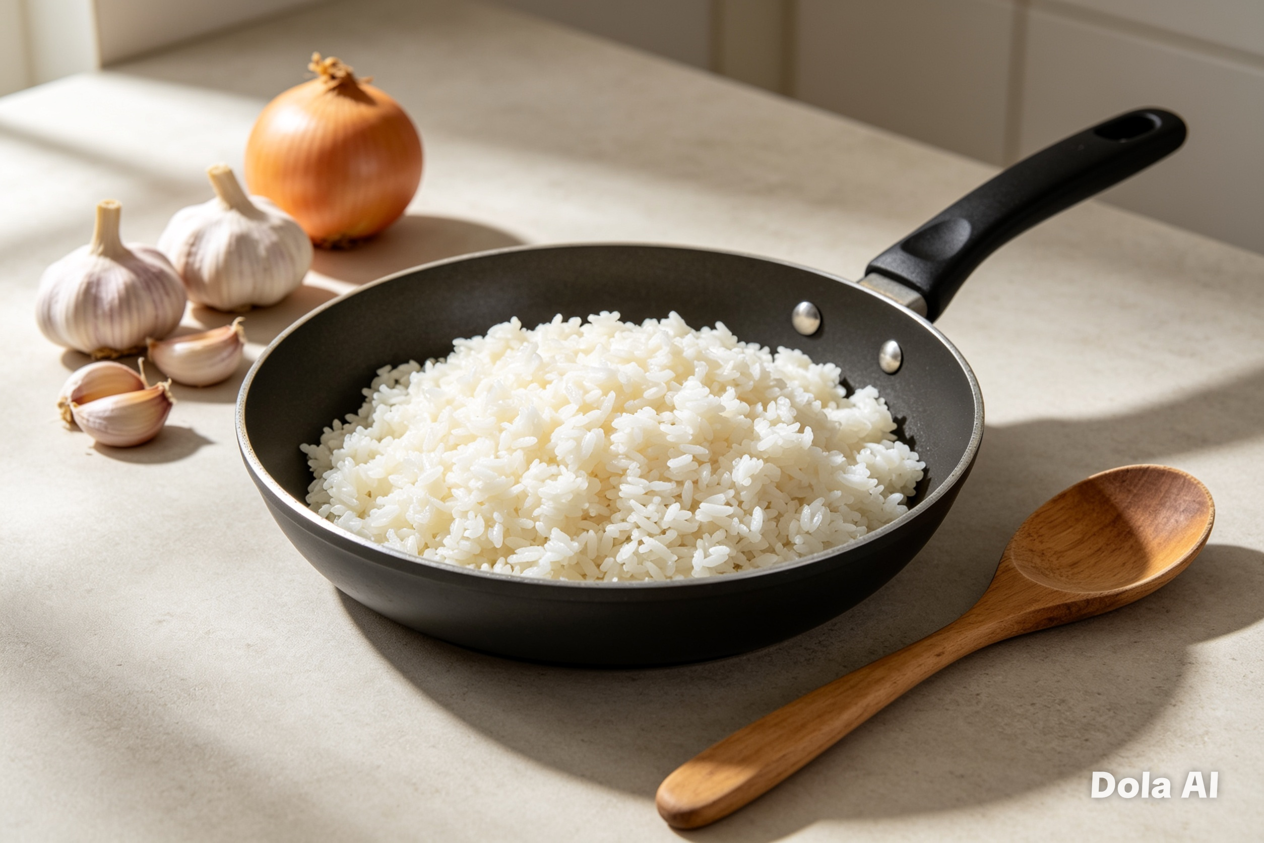 Panela com arroz soltinho preparado corretamente para não ficar empapado nem grudar dentro de casa.