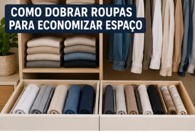 Roupas dobradas de forma vertical em gavetas organizadas para economizar espaço no armário e melhorar a organização doméstica.