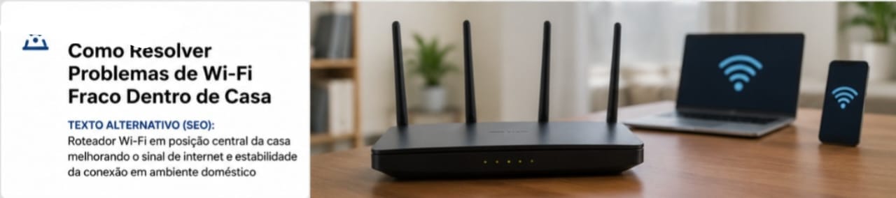 Roteador Wi-Fi em posição central da casa melhorando o sinal de internet e estabilidade da conexão em ambiente doméstico