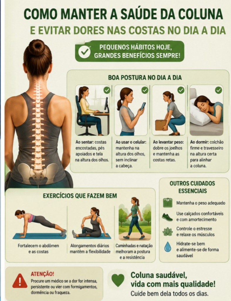 Como manter a saúde da coluna e evitar dores nas costas no dia a dia